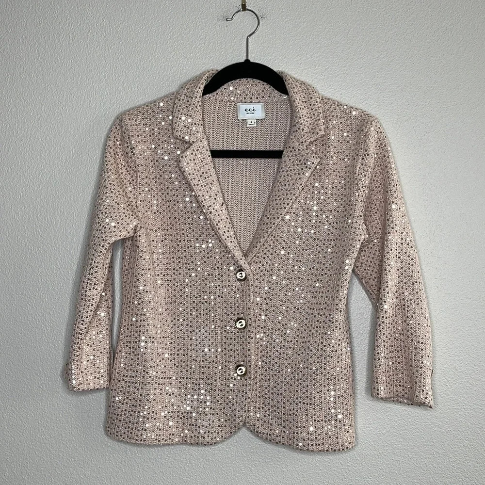 ECI Pink Sequin Knit Blazer Jacket